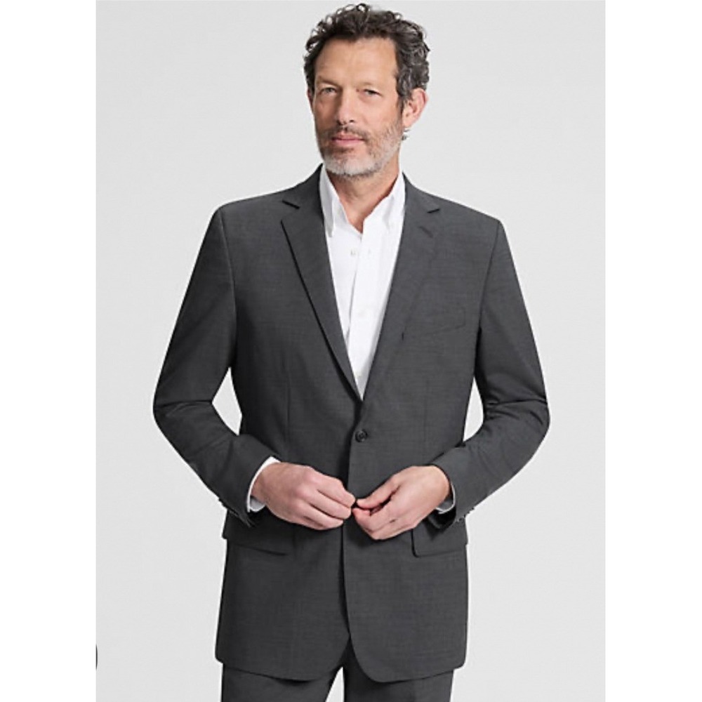 Lands End Mens 41R Wool Lambswool Blazer Grey Micro Check Sport Coat 2 Button